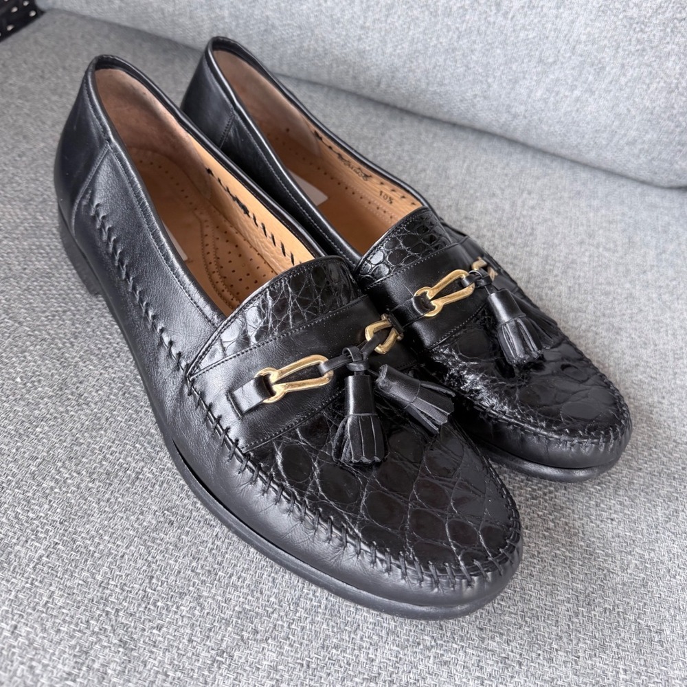 Mens 10.5 Mezlan Loafers Crocodile Leather Black Tassel Bit Exotic Spain Dress